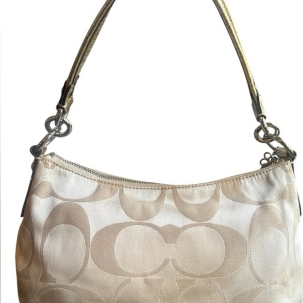 Coach Gold and Tan Shoulder Bag with the Signature C Pattern - Picture 2 of 7